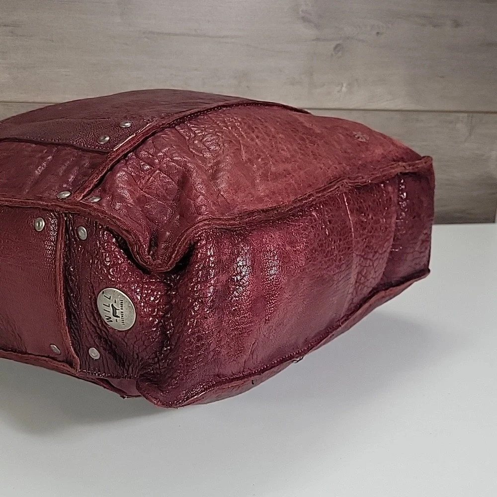 Large WILL Leather Goods Burgundy Heavy Leather Tote Bag